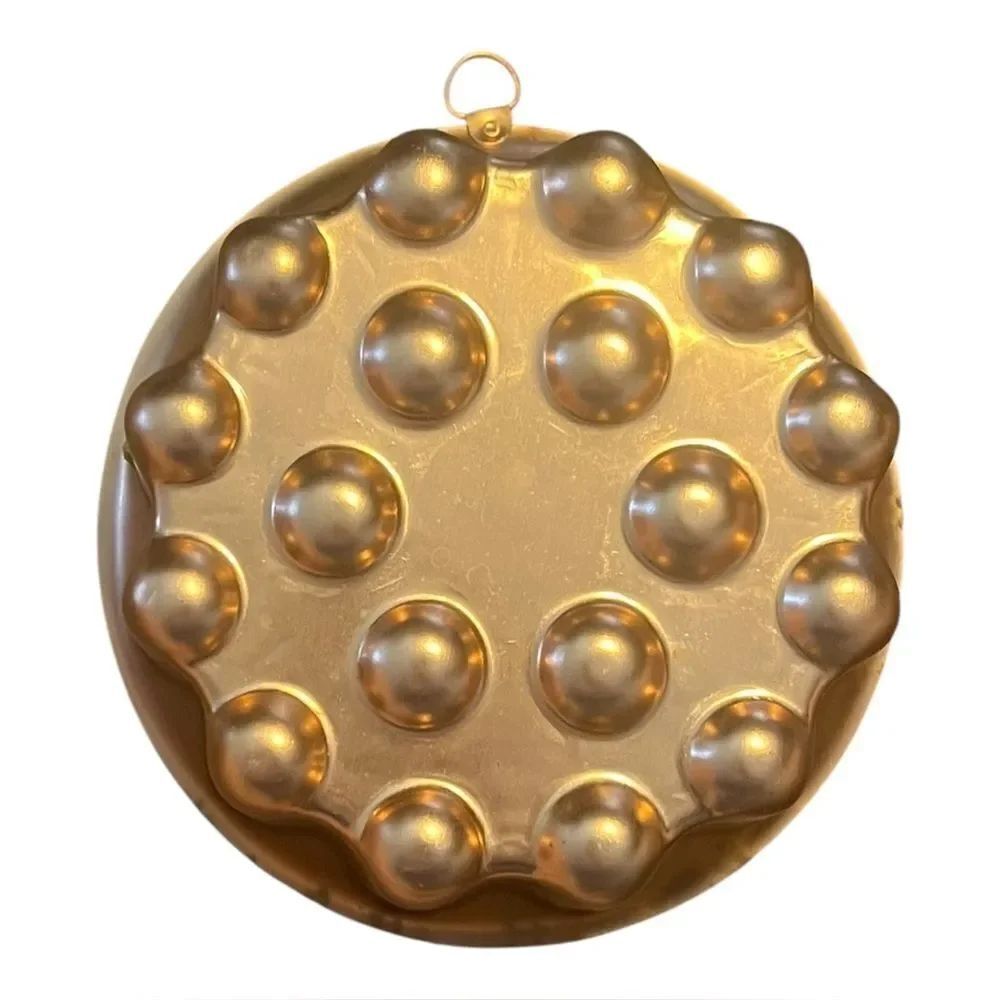 Vintage Jello Mold Copper Colored Aluminum Dimple Fluted Round Bubble Top 1950's